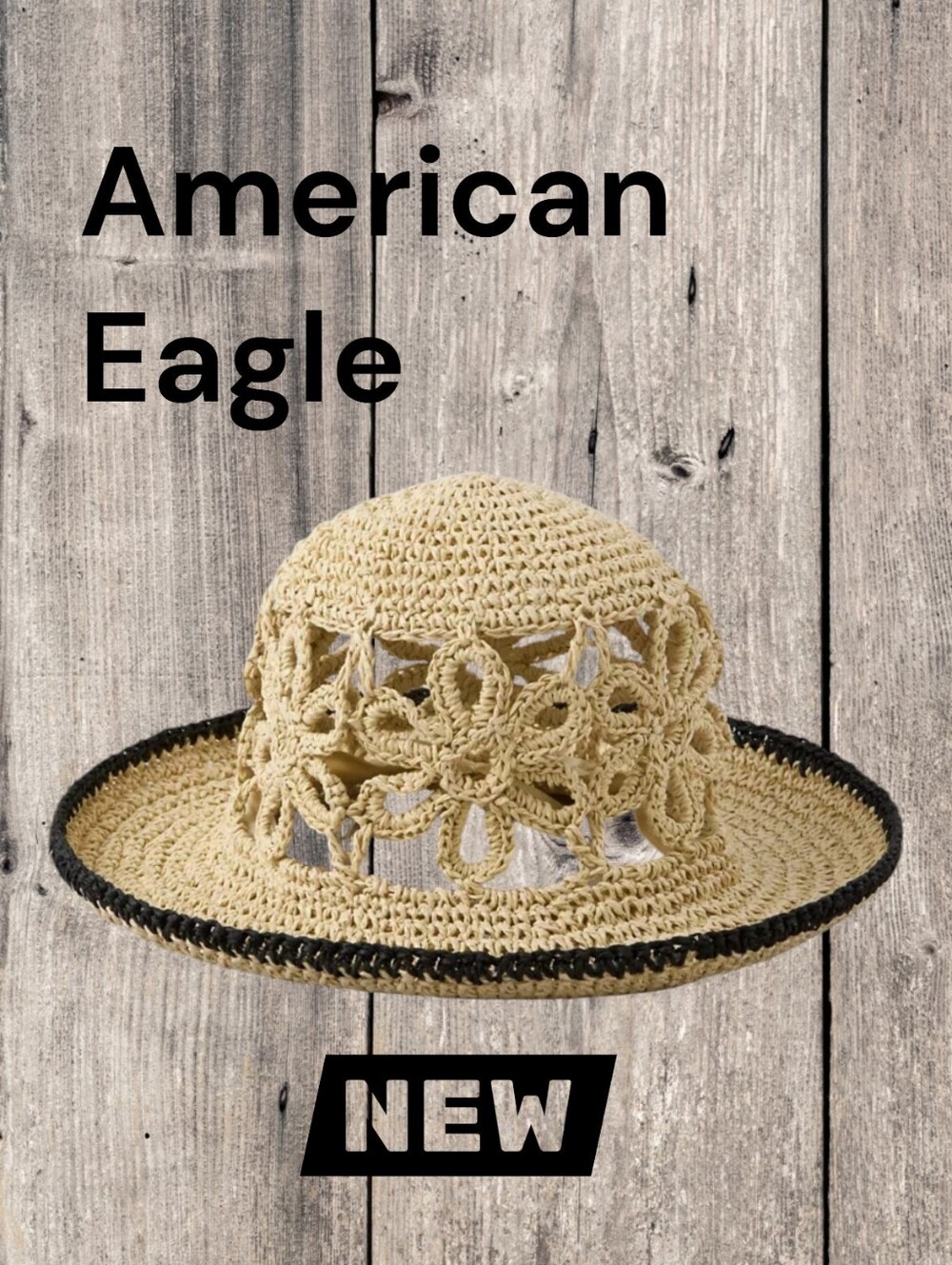 NEW! American Eagle Raffia Flower Crochet Bucket Hat – Natural - Picture 4 of 8